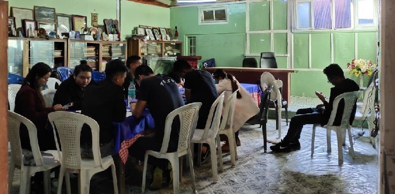 Members of ANCSU’ digital monitoring team during the first day of its indefinite ‘digital protest’ in Kohima on October 12. (Morung Photo)